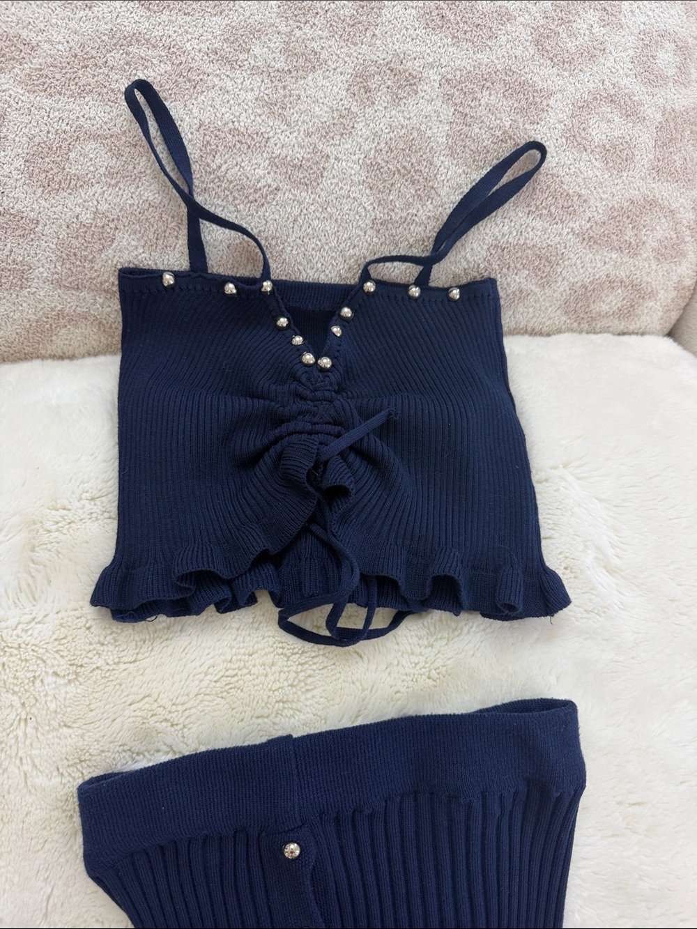 Women’s Navy Ribbed Two-Piece Set - Picture 2 of 2